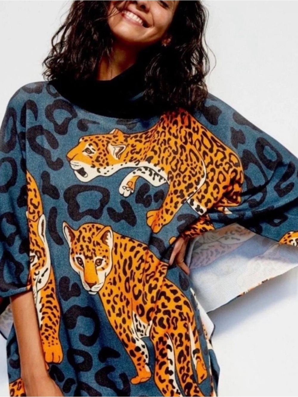Anthropologie Conditions Apply Leopard Poncho Cape Sweater Size XS/Small